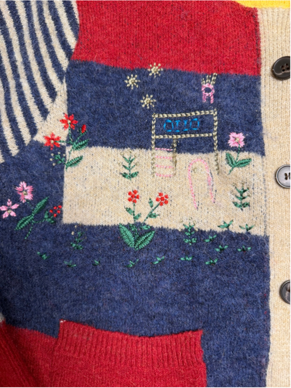 Cottage Core Teacher Cardigan Sweater Embroidered Wool Adorable - Picture 3 of 10